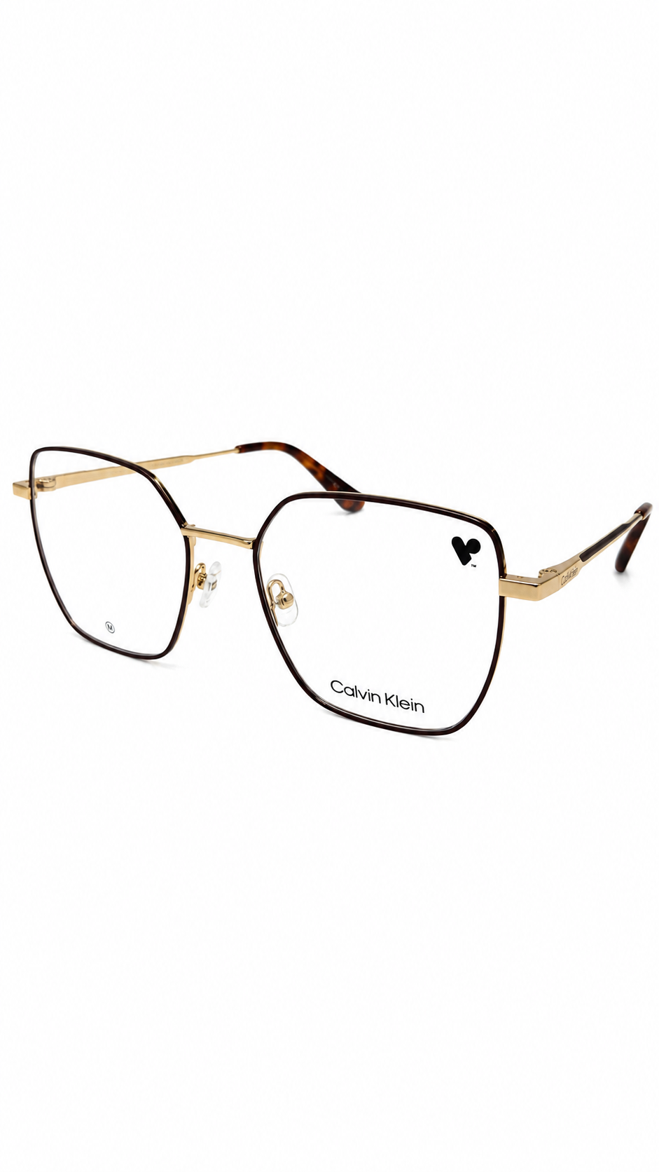 Armação de Óculos de Grau Feminina Calvin Klein Geométrica em Metal Dourado