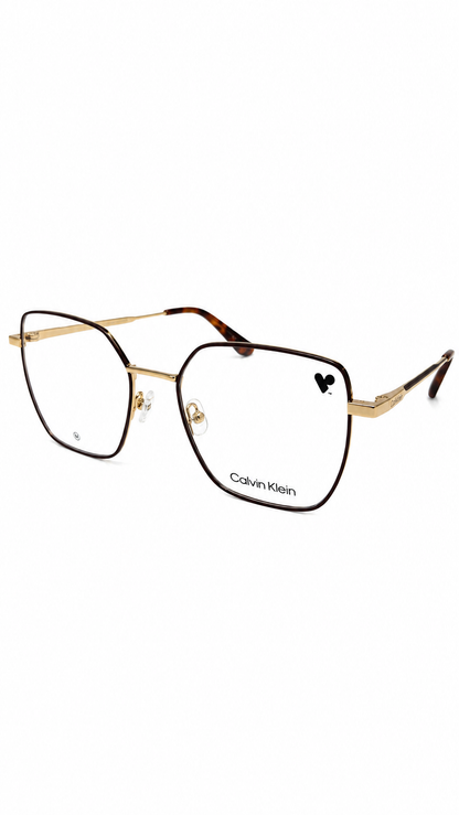 Armação de Óculos de Grau Feminina Calvin Klein Geométrica em Metal Dourado