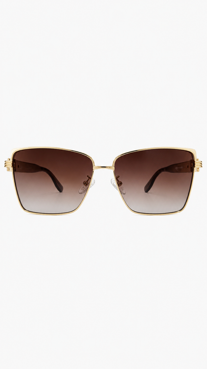 Óculos de Sol Feminino Quadrado Dourado com Lente Marrom Degradê
