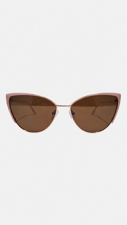 Óculos de Sol Feminino Gatinho Rosé com Lente Marrom