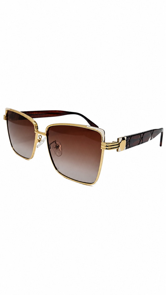 Óculos de Sol Feminino Quadrado Dourado com Lente Marrom Degradê