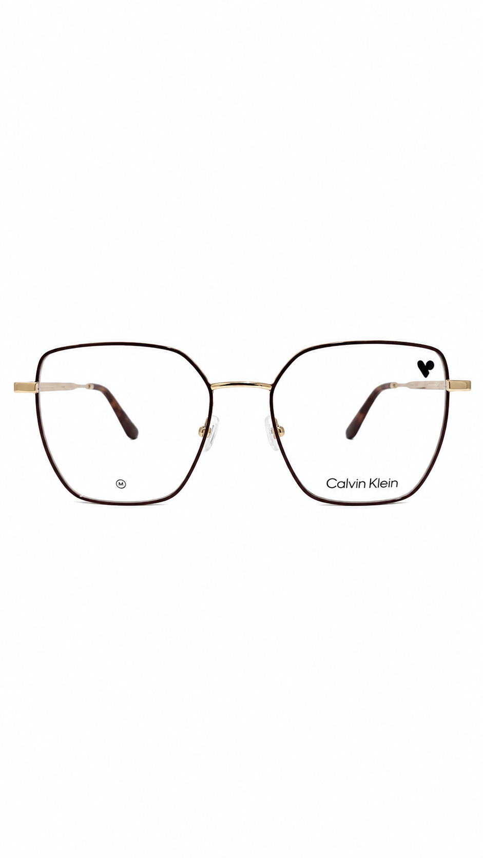 Armação de Óculos de Grau Feminina Calvin Klein Geométrica em Metal Dourado
