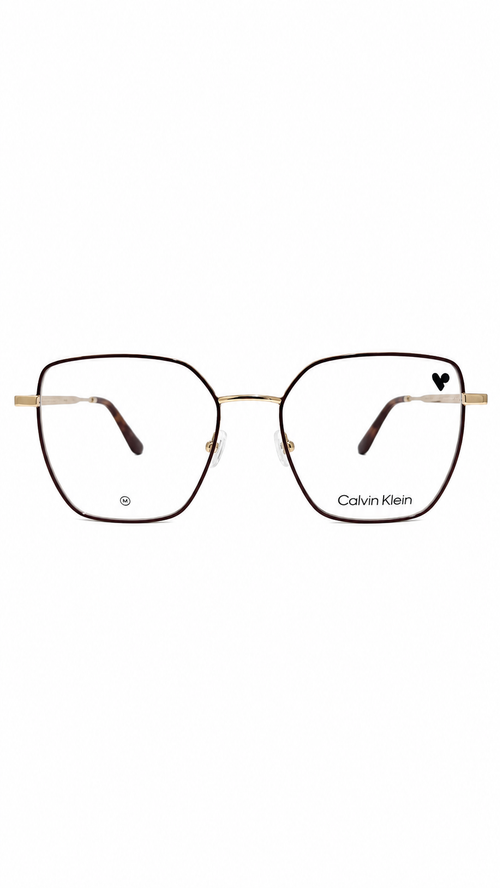 Armação de Óculos de Grau Feminina Calvin Klein Geométrica em Metal Dourado