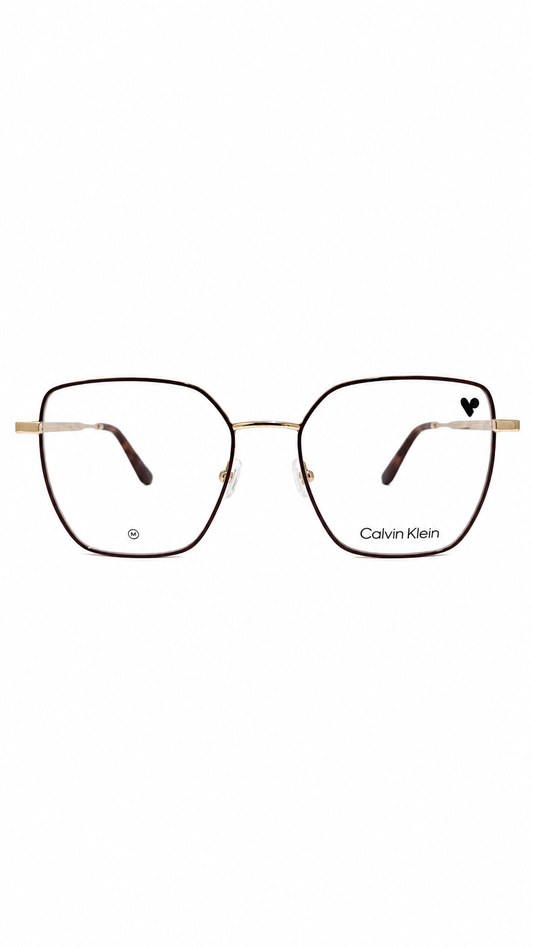 Armação de Óculos de Grau Feminina Calvin Klein Geométrica em Metal Dourado
