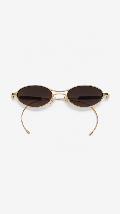 Óculos de Sol Feminino Oval Dourado com Lente Marrom Degradê